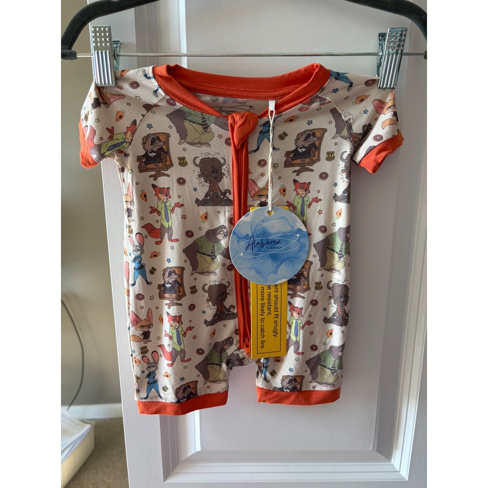 Alabama Slamma Zootopia Bamboo Short Sleeve Romper Cream Orange 0-3M NWT
